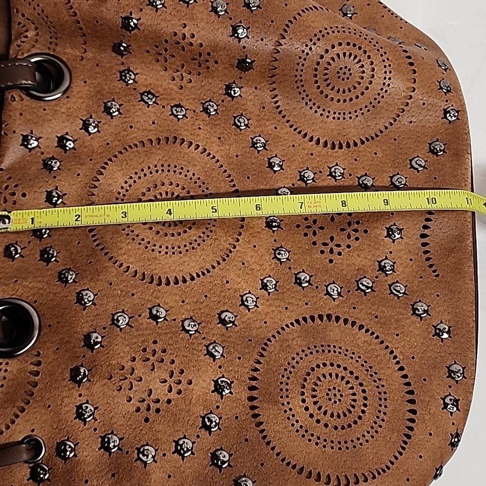 Sam & Hadley Large Studded Cognac & Brown 100% PVC Handbag with Tassel Accents - Picture 12 of 13